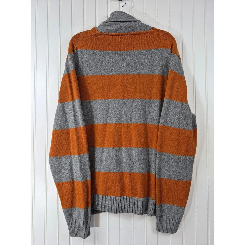 Gap Mens Shawl Collar Rugby Stripe Cardigan Sweater Orange Grey XL Preppy Cozy